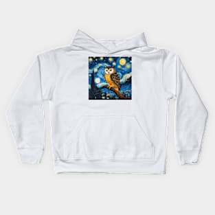 Night owl painting starry night Van Gogh  style Kids Hoodie